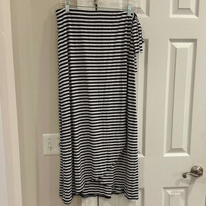 Navy & White Striped Faux-Wrap Maxi Skirt - Size XL